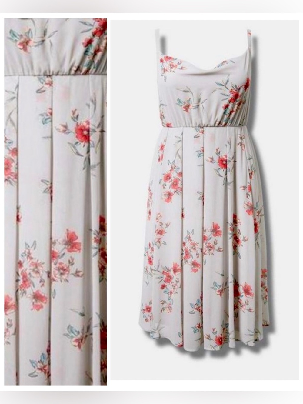 Torrid- Floral Spaghetti Strap Midi Dress — Soft Blue with Coral Blooms
